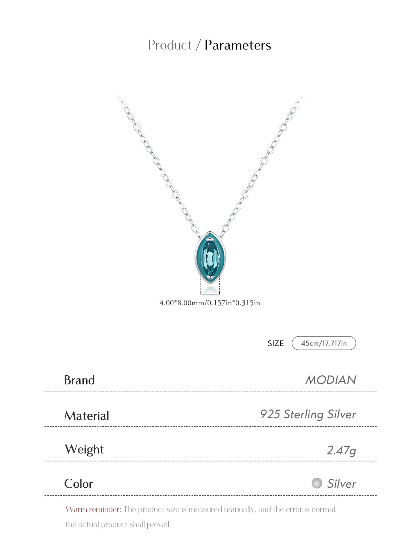 Colar em Prata Esterlina 925 - Pingente com Zircônia AAAAA Olho em Verde Menta.