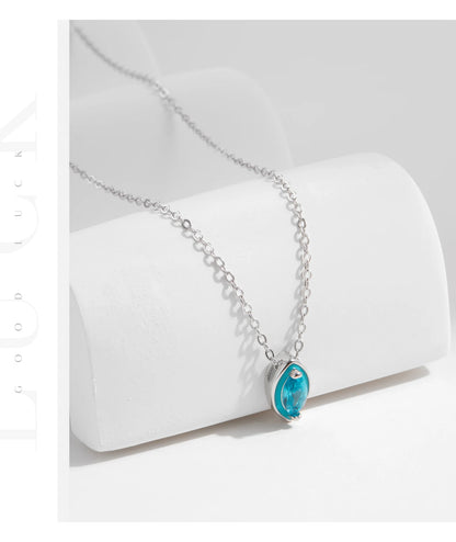 Colar em Prata Esterlina 925 - Pingente com Zircônia AAAAA Olho em Verde Menta.