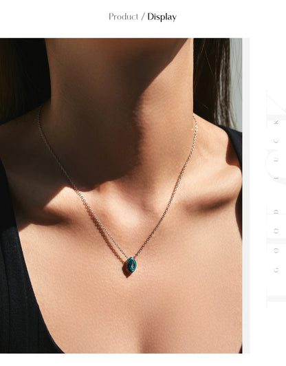 Colar em Prata Esterlina 925 - Pingente com Zircônia AAAAA Olho em Verde Menta.